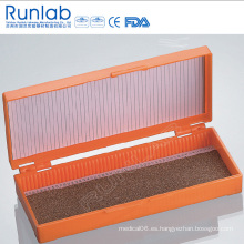 Caja de diapositivas de microscopio con 50 lugares